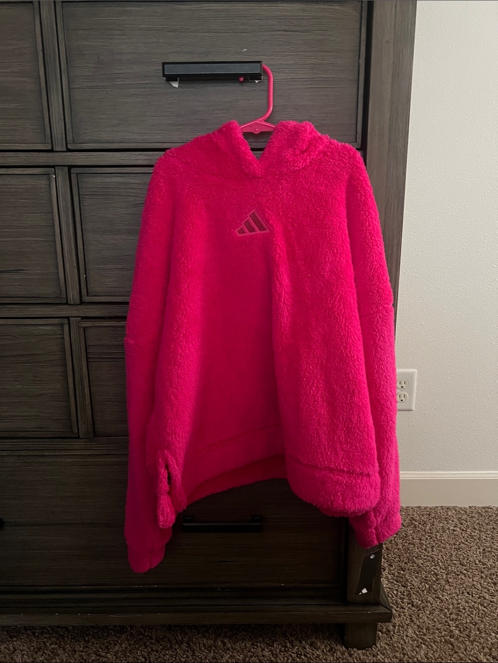 adidas Kids Bright Pink Sherpa Hoodie
